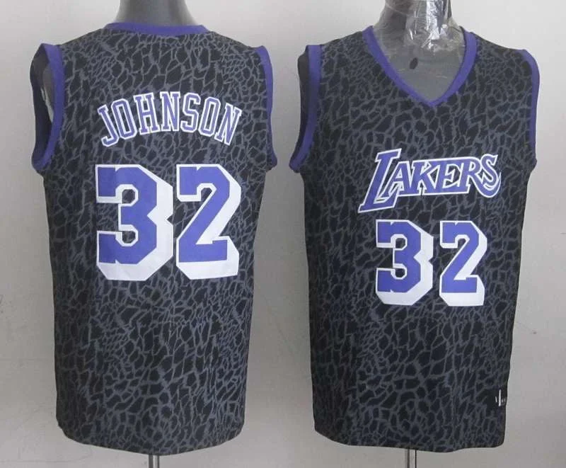 Dark Color Basketball Jersey-Lakers 32 Johnson Black Crazy Light Swingman Basketball Jerseys