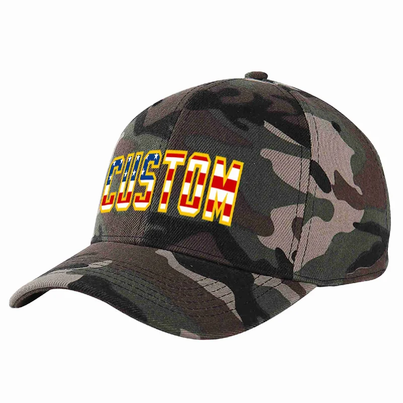 Groomsmen Baseball Cap-Custom Camo Vintage USA Flag-Gold Curved Eaves Sport Baseball Cap Design for Men/Women/Youth