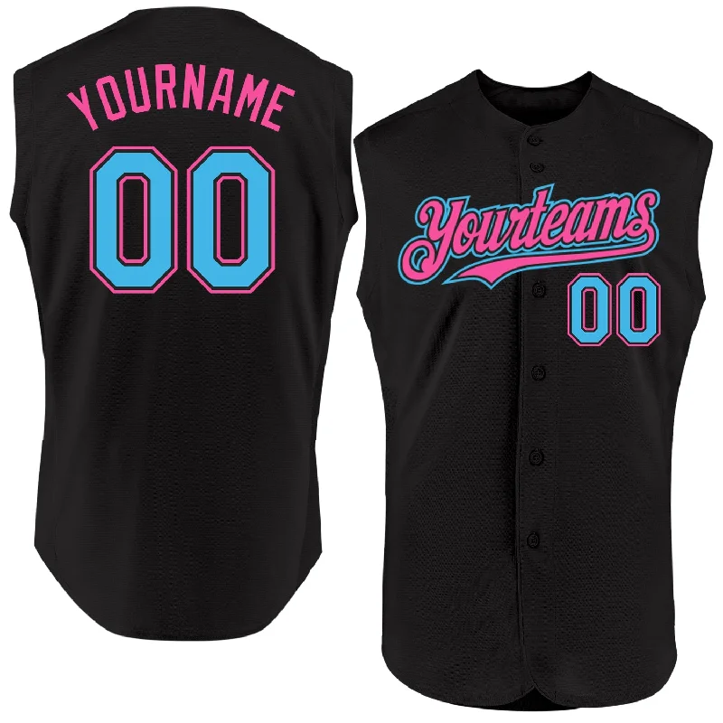 Summer Baseball Jersey-Custom Black Sky Blue-Pink Authentic Sleeveless Baseball Jersey