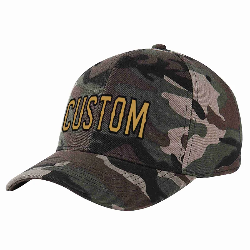 Adventure Baseball Cap-Custom Camo Old Gold-Black Curved Eaves Sport Baseball Cap Design for Men/Women/Youth