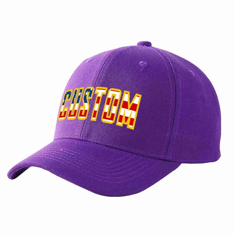 Skateboarding Baseball Cap-Custom Purple Vintage USA Flag-Gold Curved Eaves Sport Baseball Cap Design for Men/Women/Youth