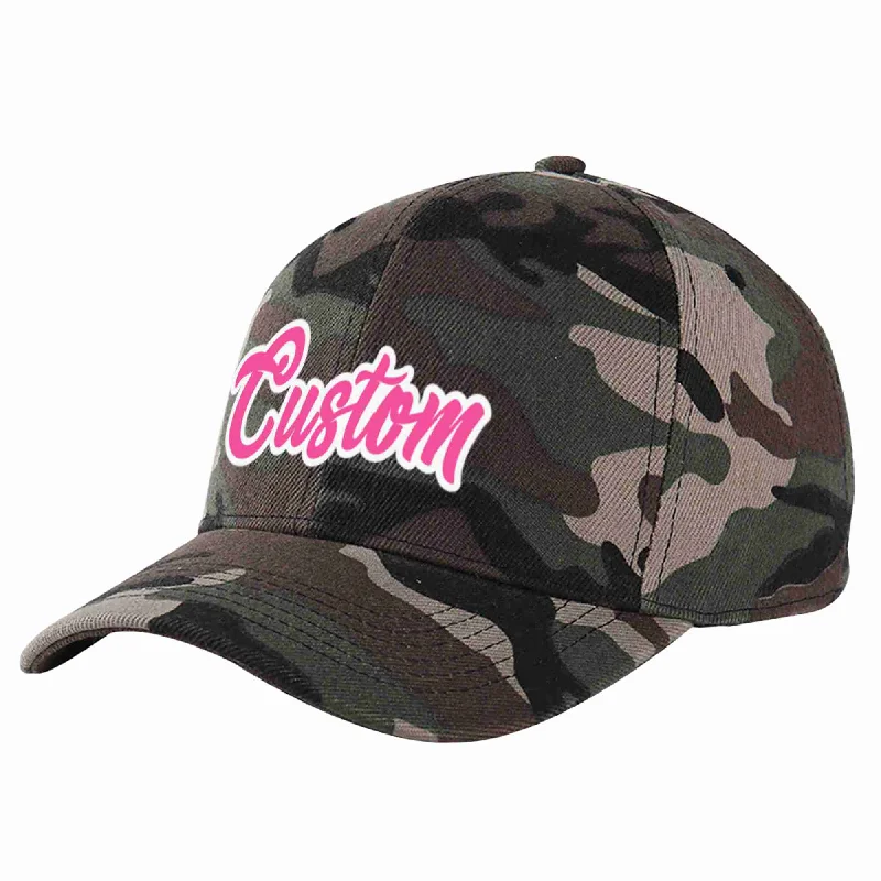 Custom Baseball Cap-Custom Camo Pink-White Curved Eaves Sport Baseball Cap Design for Men/Women/Youth