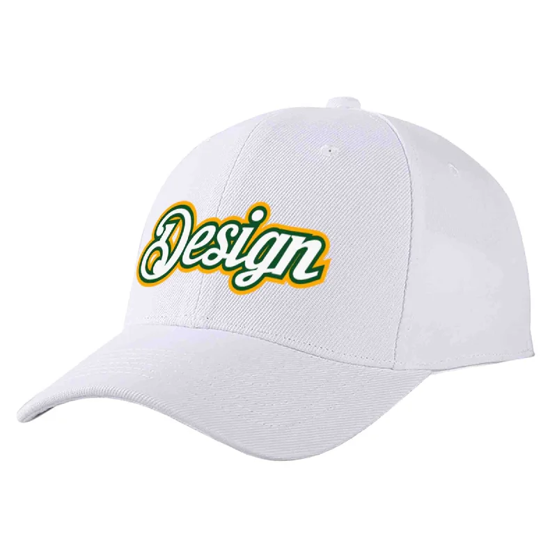 Fashion Baseball Cap-Custom White White-Kelly Green Curved Eaves Sport Design Baseball Cap