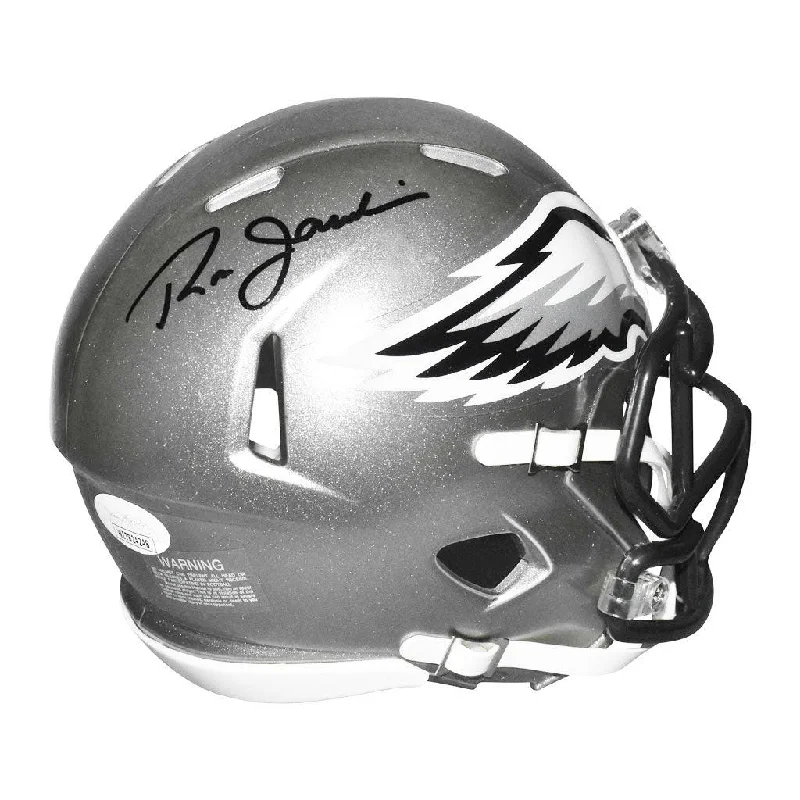 Blue Rugby Helmet-Ron Jaworski Signed Philadelphia Eagles Flash Speed Mini Football Helmet (JSA)