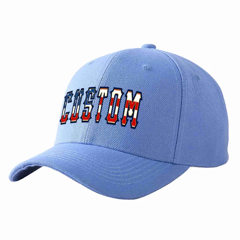 Mother's Day Baseball Cap-Custom Sky Blue Vintage USA Flag-Gold Curved Eaves Sport Baseball Cap Design for Men/Women/Youth