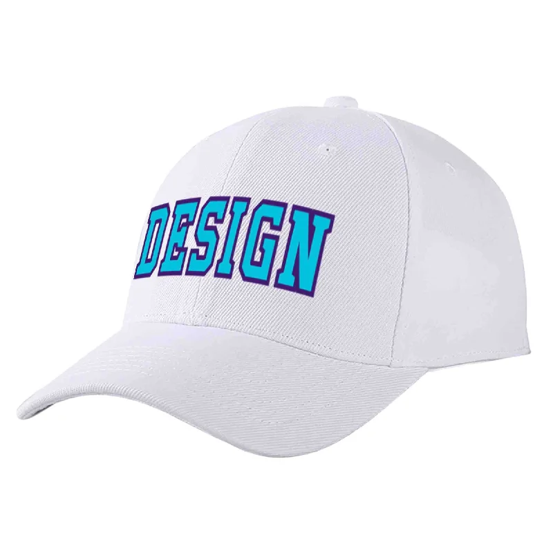 Explorer Baseball Cap-Custom White Light Blue-Purple Curved Eaves Sport Design Baseball Cap