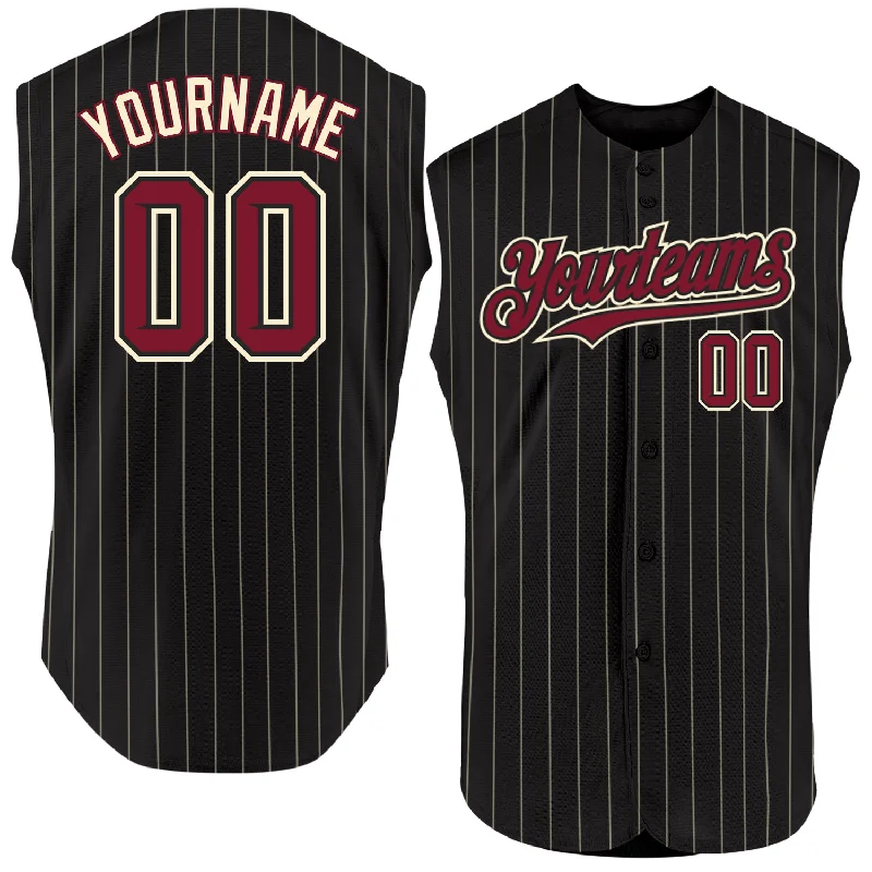 Anniversary Baseball Jersey-Custom Black Cream Pinstripe Crimson Authentic Sleeveless Baseball Jersey