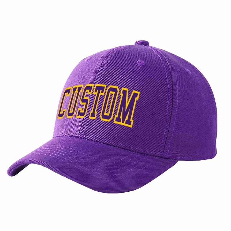 Unstructured Baseball Cap-Custom Purple Purple-Gold Curved Eaves Sport Baseball Cap Design for Men/Women/Youth