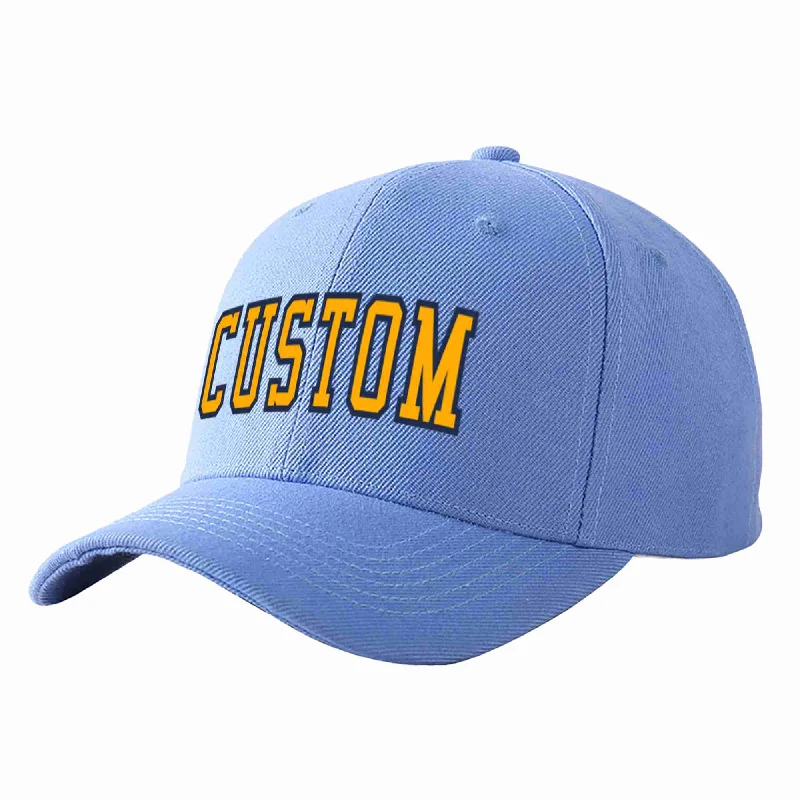 Limited Edition Baseball Cap-Custom Sky Blue Yellow-Navy Curved Eaves Sport Baseball Cap Design for Men/Women/Youth