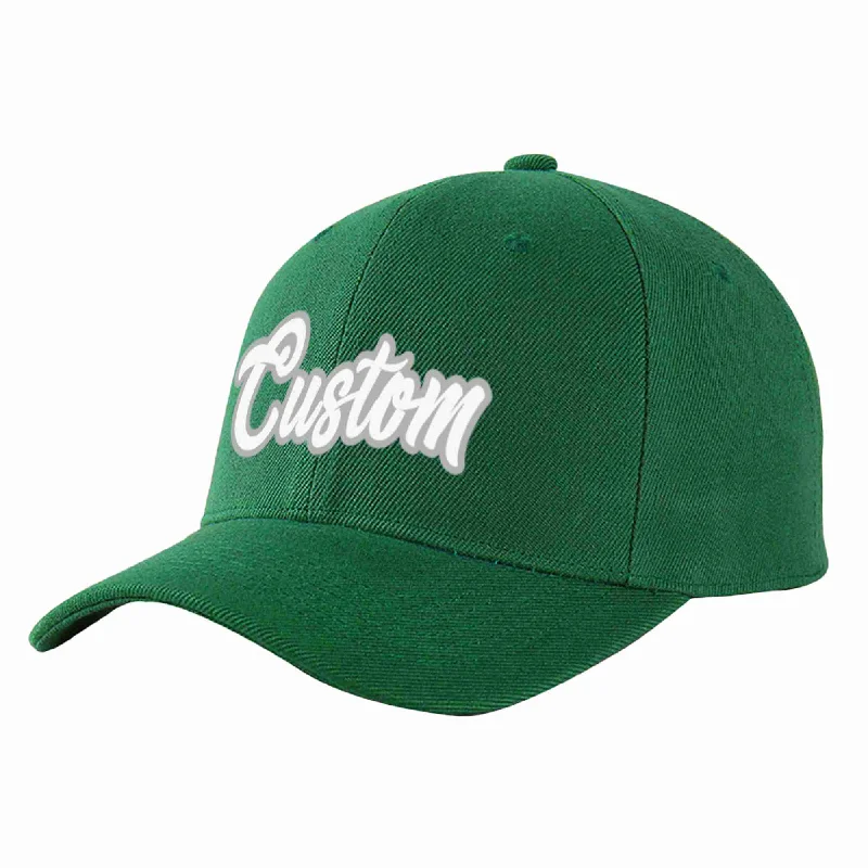 Softball Baseball Cap-Custom Green White-Gray Curved Eaves Sport Baseball Cap Design for Men/Women/Youth