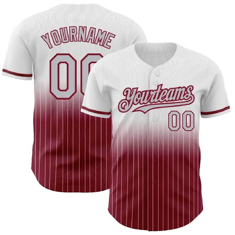 Pro Athlete Baseball Jersey-Custom White Pinstripe Gray-Crimson Authentic Fade Fashion Baseball Jersey