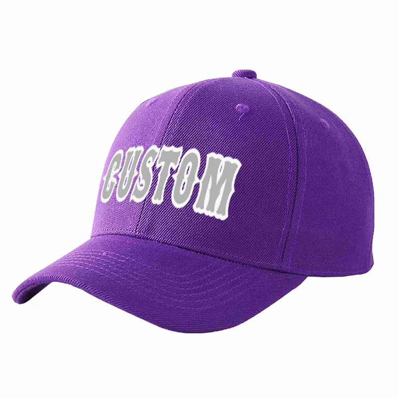 Motorsport Baseball Cap-Custom Purple Gray-White Curved Eaves Sport Baseball Cap Design for Men/Women/Youth