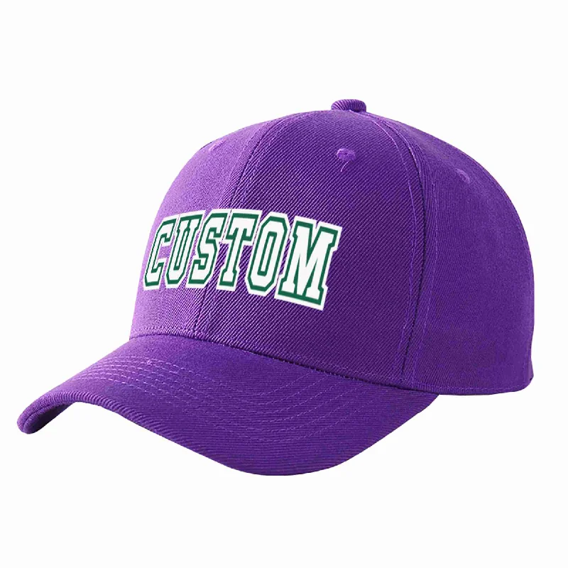 Heavy-Duty Baseball Cap-Custom Purple White-Kelly Green Curved Eaves Sport Baseball Cap Design for Men/Women/Youth