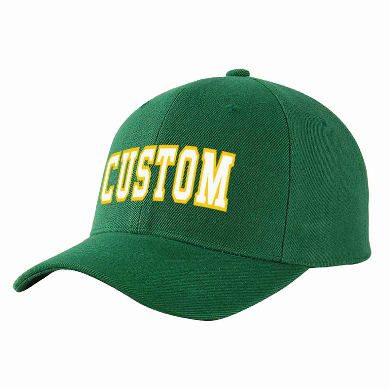 Softball Baseball Cap-Custom Green White-Gold Curved Eaves Sport Baseball Cap Design for Men/Women/Youth