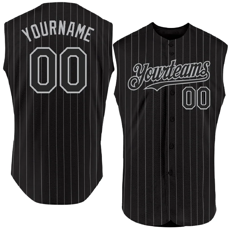 Couple Baseball Jersey-Custom Black Gray Pinstripe Gray Authentic Sleeveless Baseball Jersey