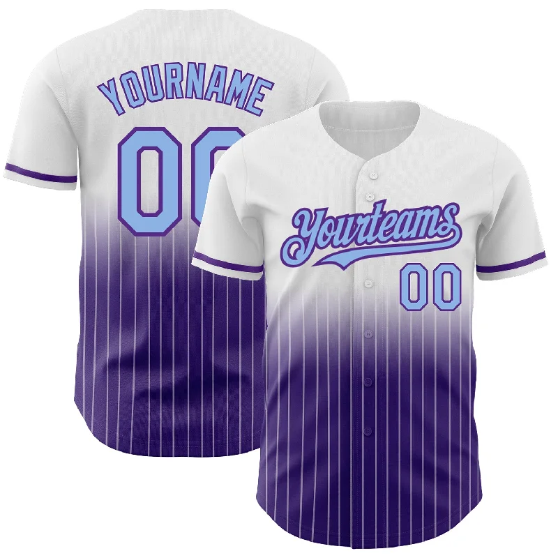 Practice Session Baseball Jersey-Custom White Pinstripe Light Blue-Purple Authentic Fade Fashion Baseball Jersey