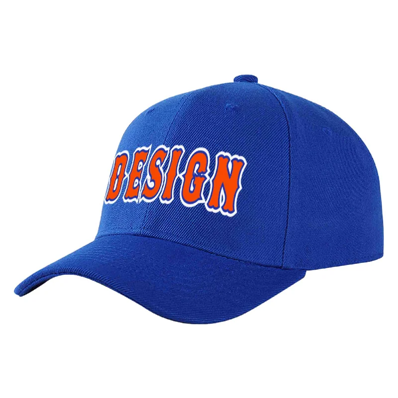 Matching Baseball Cap-Custom Royal Orange-Royal Curved Eaves Sport Design Baseball Cap