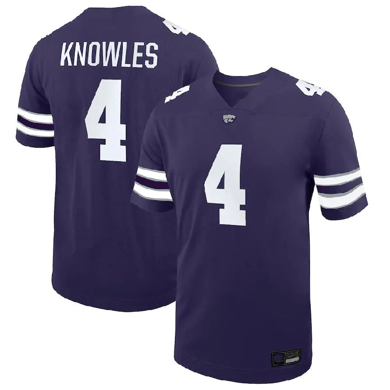 Football History Buff Jersey-K.State Wildcats #4 Malik Knowles NIL Replica Football Jersey  Purple Stitched American College Jerseys