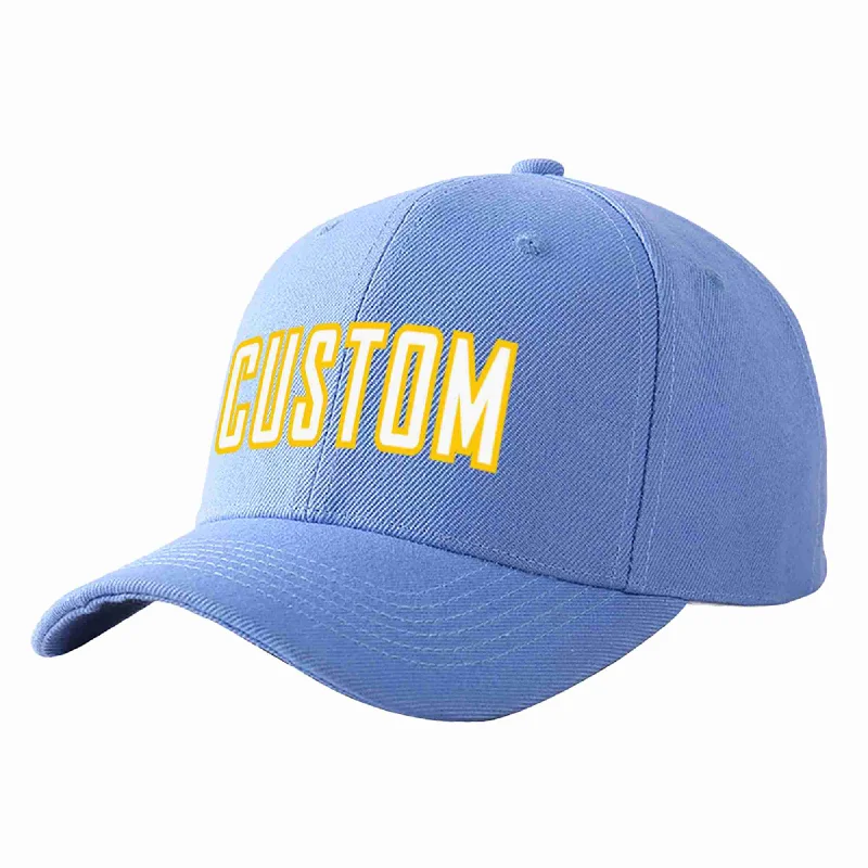 Graduation Baseball Cap-Custom Sky Blue White-Gold Curved Eaves Sport Baseball Cap Design for Men/Women/Youth