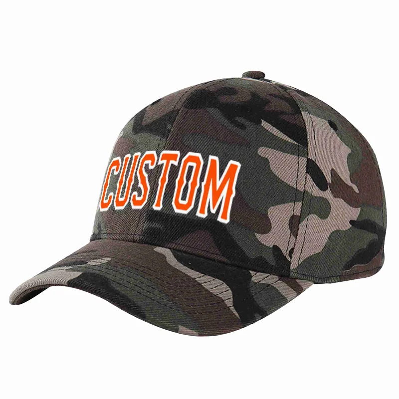 Summer Baseball Cap-Custom Camo Orange-White Curved Eaves Sport Baseball Cap Design for Men/Women/Youth