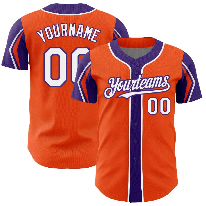 Valentine’s Day Baseball Jersey-Custom Orange White-Purple 3 Colors Arm Shapes Authentic Baseball Jersey