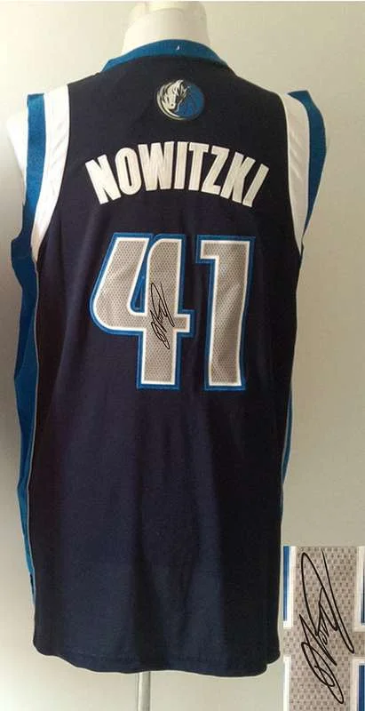 Reflective Basketball Jersey-Timberwolves 41 Nowitzki Navy Blue Signature Edition Basketball Jerseys