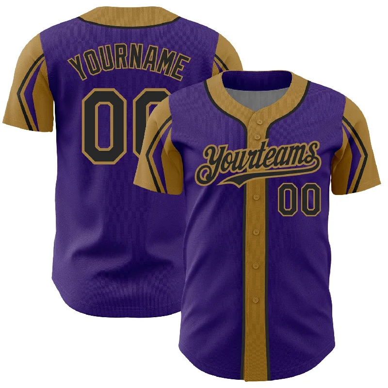 Baseball Tradition Jersey-Custom Purple Black-Old Gold 3 Colors Arm Shapes Authentic Baseball Jersey