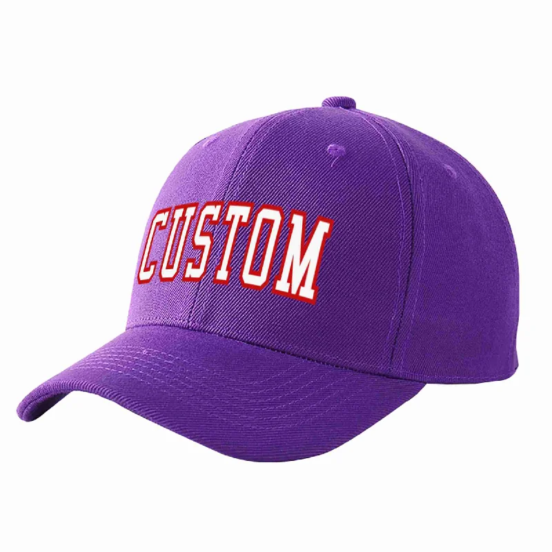 Leather Baseball Cap-Custom Purple White-Red Curved Eaves Sport Baseball Cap Design for Men/Women/Youth