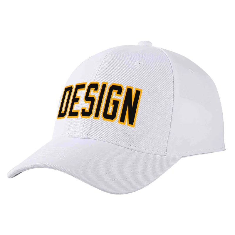 Anniversary Baseball Cap-Custom White Black-Yellow Curved Eaves Sport Design Baseball Cap