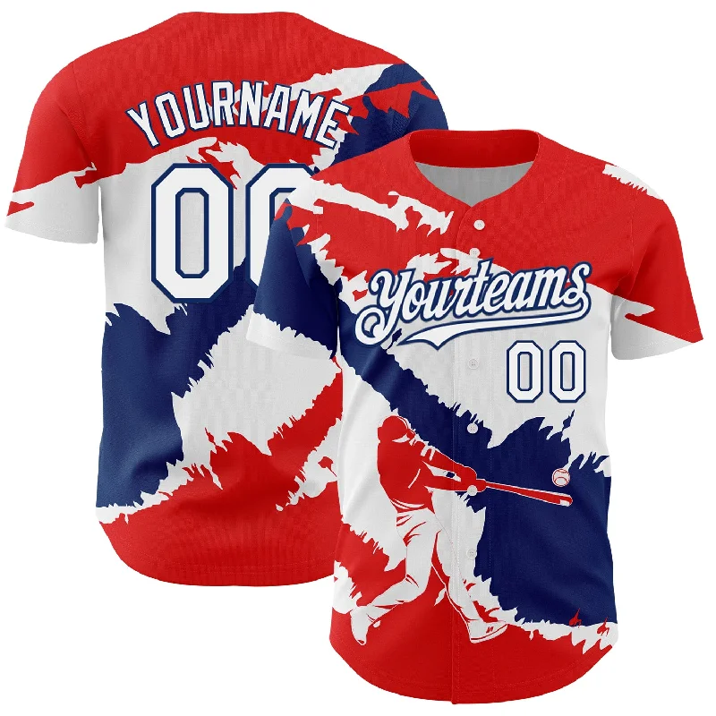 Red Baseball Jersey-Custom Fire Red White-US Navy Blue 3D Dominican Republic Flag Authentic Baseball Jersey