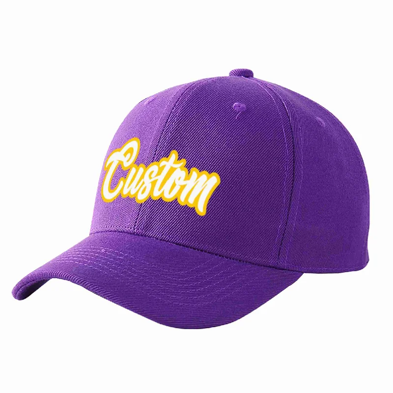 Sweatproof Baseball Cap-Custom Purple White-Gold Curved Eaves Sport Baseball Cap Design for Men/Women/Youth