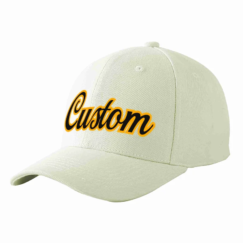 Flexfit Baseball Cap-Custom Cream Black-Yellow Curved Eaves Sport Baseball Cap Design for Men/Women/Youth