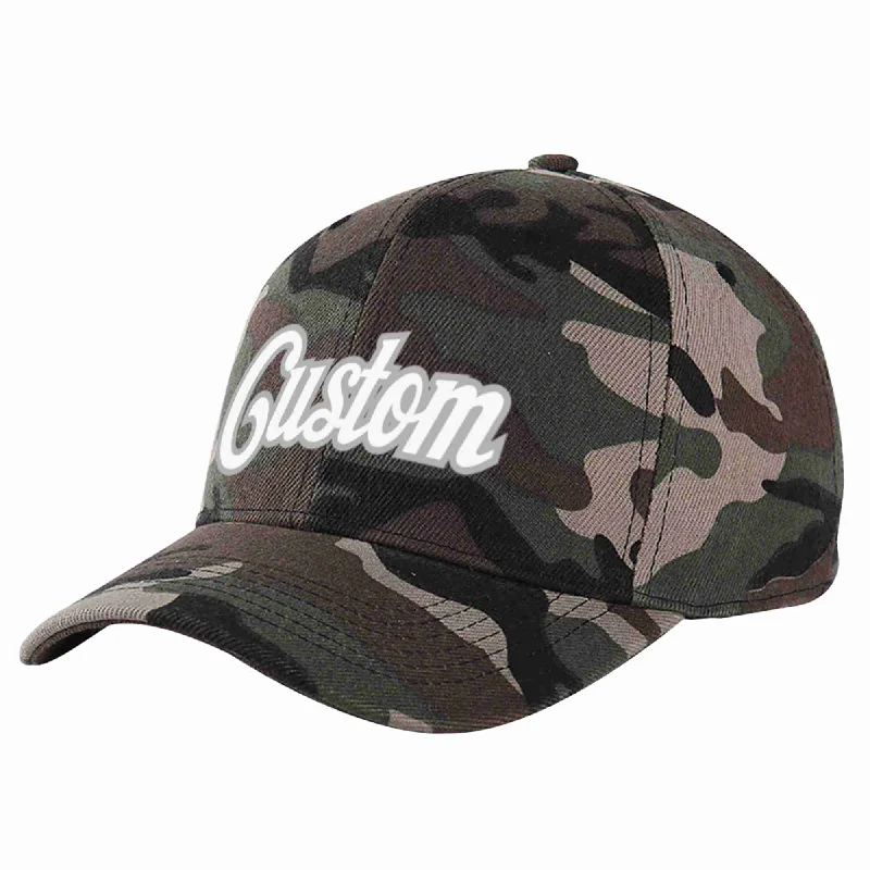 Women's Baseball Cap-Custom Camo White-Gray Curved Eaves Sport Baseball Cap Design for Men/Women/Youth