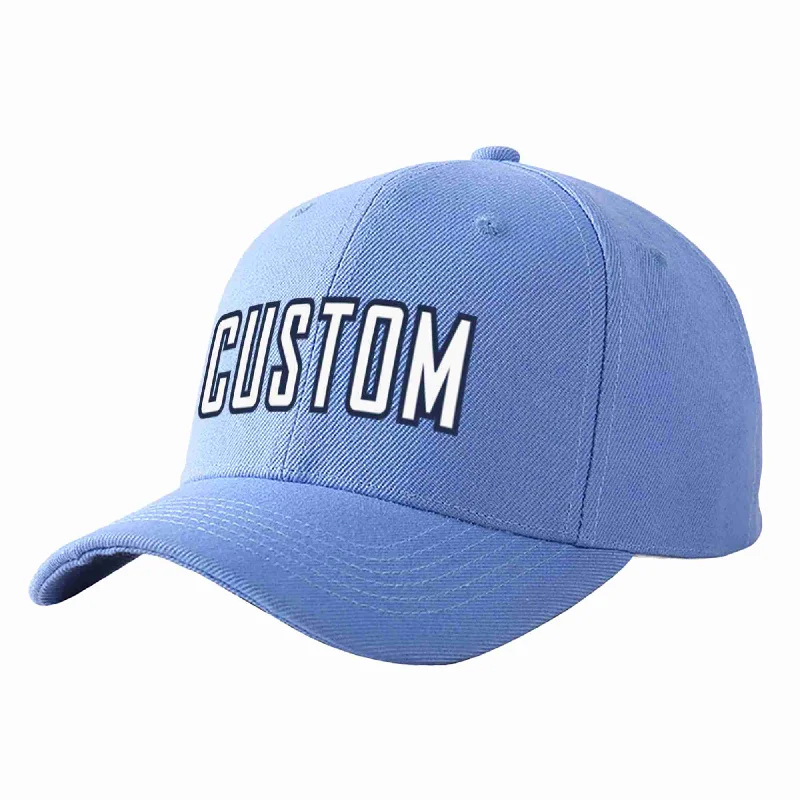 Bachelor Party Baseball Cap-Custom Sky Blue White-Navy Curved Eaves Sport Baseball Cap Design for Men/Women/Youth