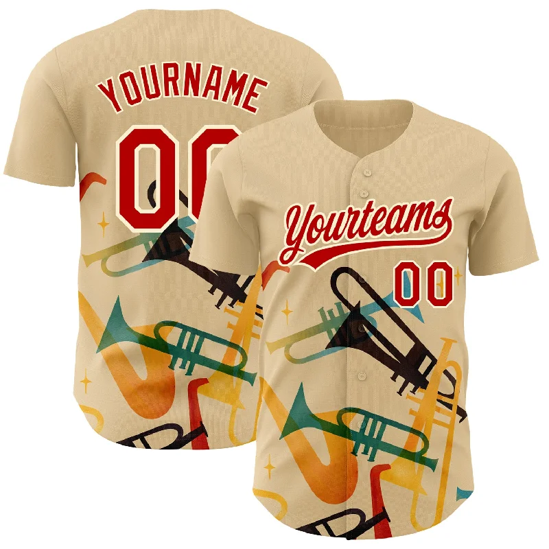 MLB Baseball Jersey-Custom Cream Red 3D Pattern Design International Jazz Day Authentic Baseball Jersey