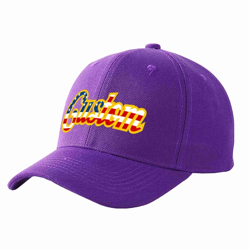 Spring Baseball Cap-Custom Purple Vintage USA Flag-Gold Curved Eaves Sport Baseball Cap Design for Men/Women/Youth