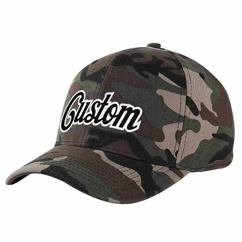 Unisex Baseball Cap-Custom Camo Black-White Curved Eaves Sport Baseball Cap Design for Men/Women/Youth