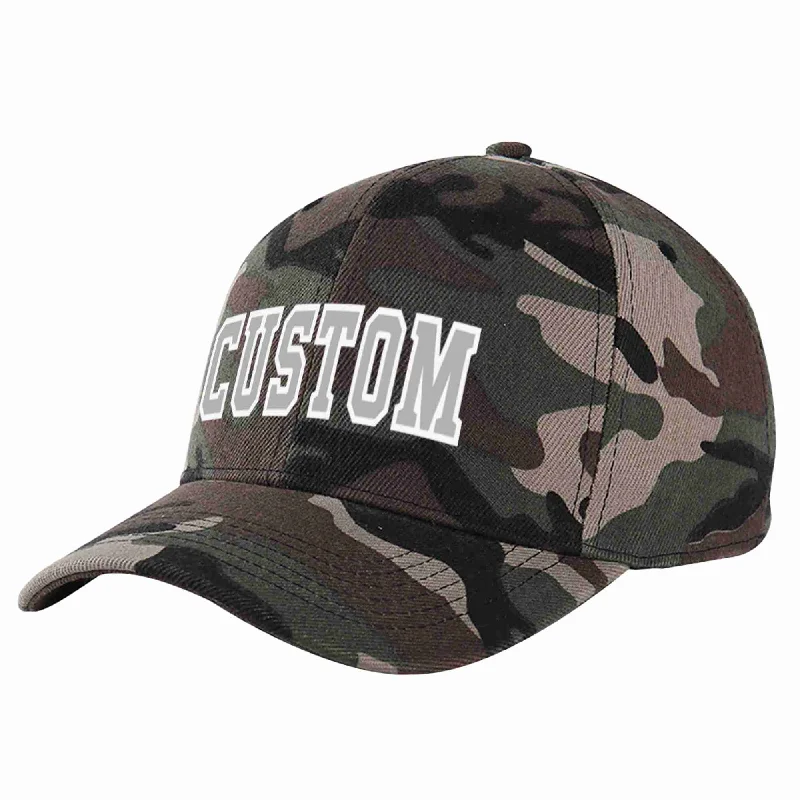 Canvas Baseball Cap-Custom Camo Gray-White Curved Eaves Sport Baseball Cap Design for Men/Women/Youth