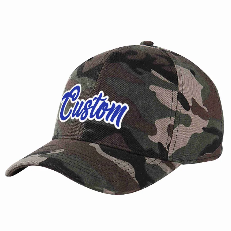 Monogram Baseball Cap-Custom Camo Royal-White Curved Eaves Sport Baseball Cap Design for Men/Women/Youth