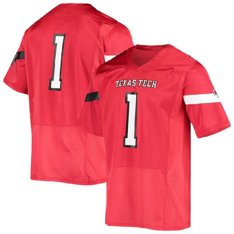 #1 T.Tech Red Raiders Under Armour Logo Replica Football Jersey Red Stitched American College Jerseys