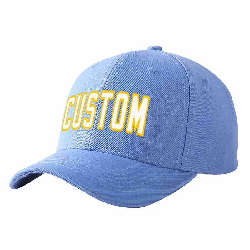 Rodeo Baseball Cap-Custom Sky Blue White-Gold Curved Eaves Sport Baseball Cap Design for Men/Women/Youth