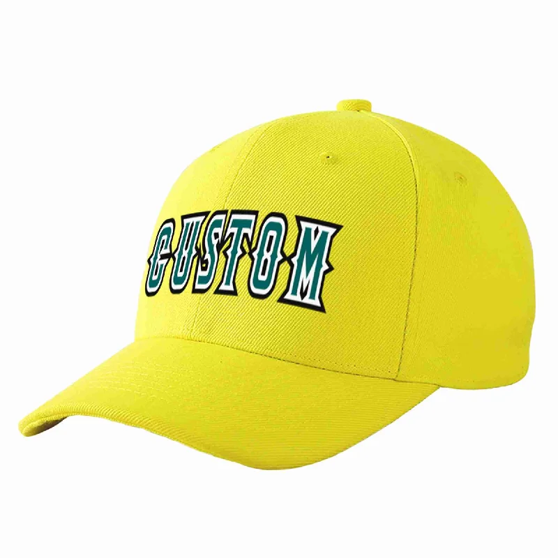 Personalized Gift Baseball Cap-Custom Yellow Aqua-White Curved Eaves Sport Baseball Cap Design for Men/Women/Youth