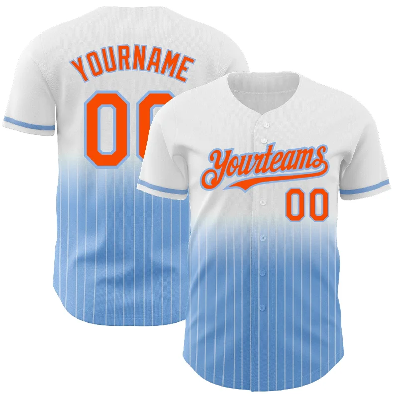 Modern Baseball Jersey-Custom White Pinstripe Orange-Light Blue Authentic Fade Fashion Baseball Jersey