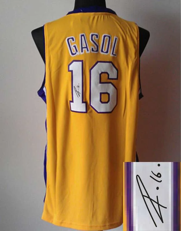 Graphic Basketball Jersey-Lakers 16 Gasol Gold Signature Edition Basketball Jerseys