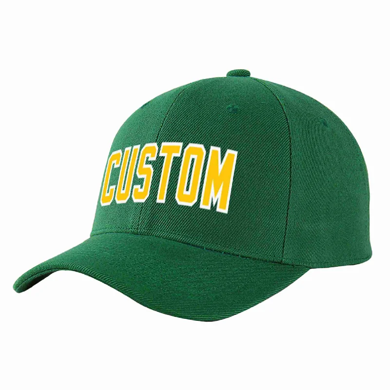 Fitted Baseball Cap-Custom Green Gold-White Curved Eaves Sport Baseball Cap Design for Men/Women/Youth