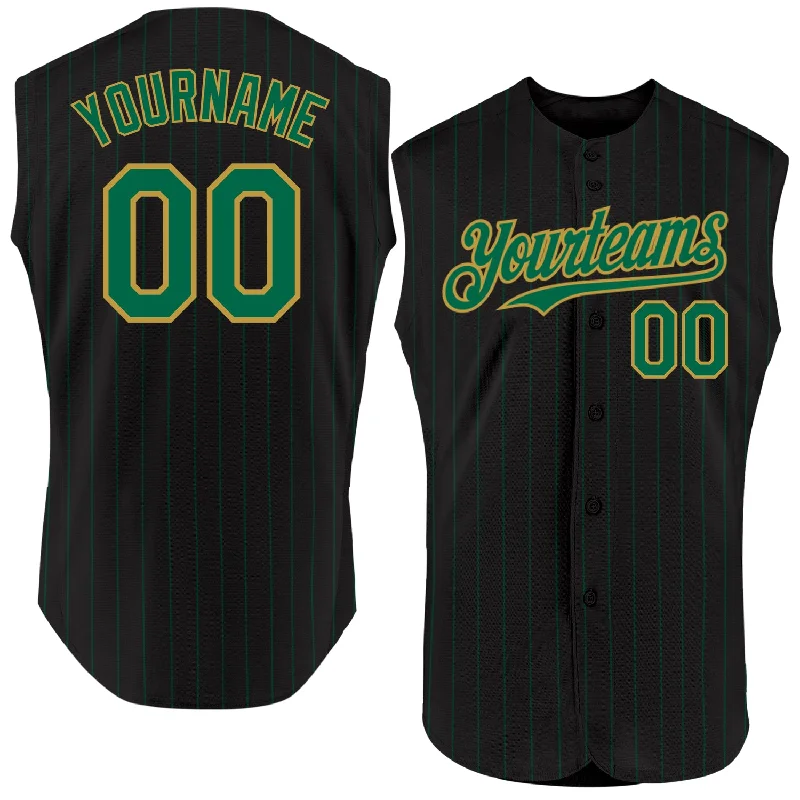 Father's Day Baseball Jersey-Custom Black Kelly Green Pinstripe Old Gold Authentic Sleeveless Baseball Jersey