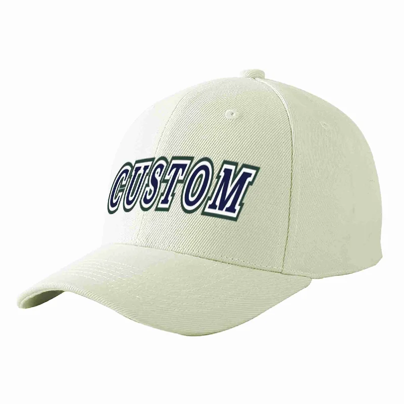 Cotton Baseball Cap-Custom Cream Navy-White Curved Eaves Sport Baseball Cap Design for Men/Women/Youth