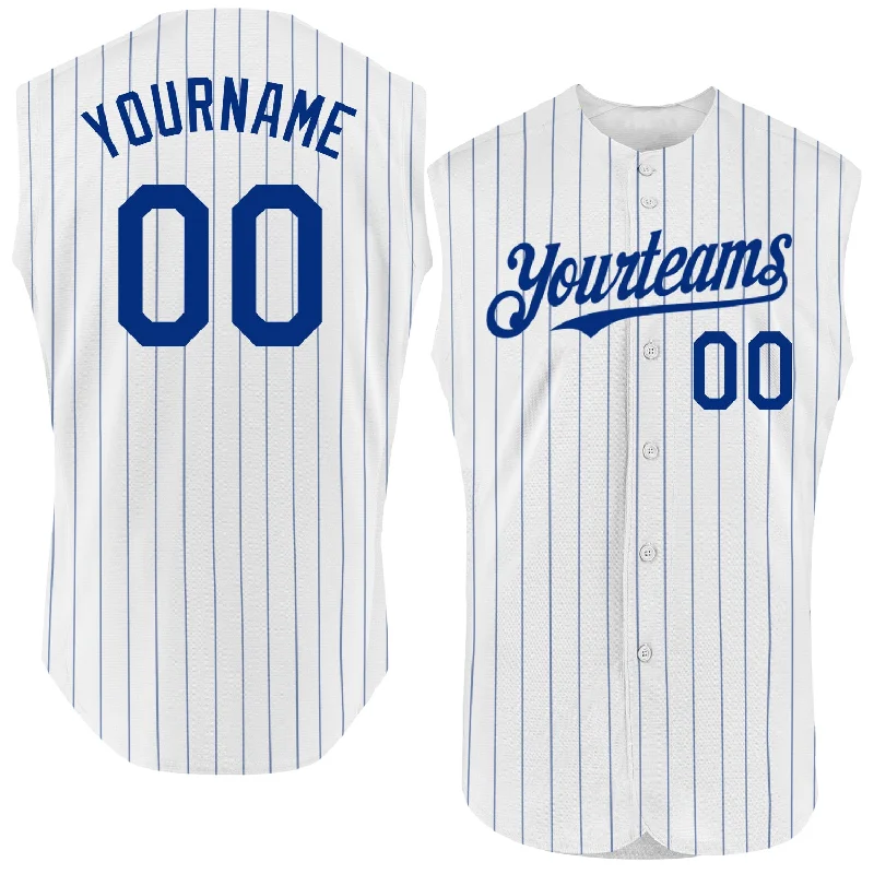 Mesh Baseball Jersey-Custom White Royal Pinstripe Light Blue Authentic Sleeveless Baseball Jersey