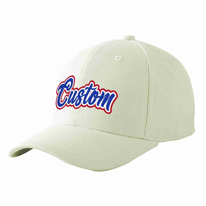 Cycling Baseball Cap-Custom Cream Royal-White Curved Eaves Sport Baseball Cap Design for Men/Women/Youth