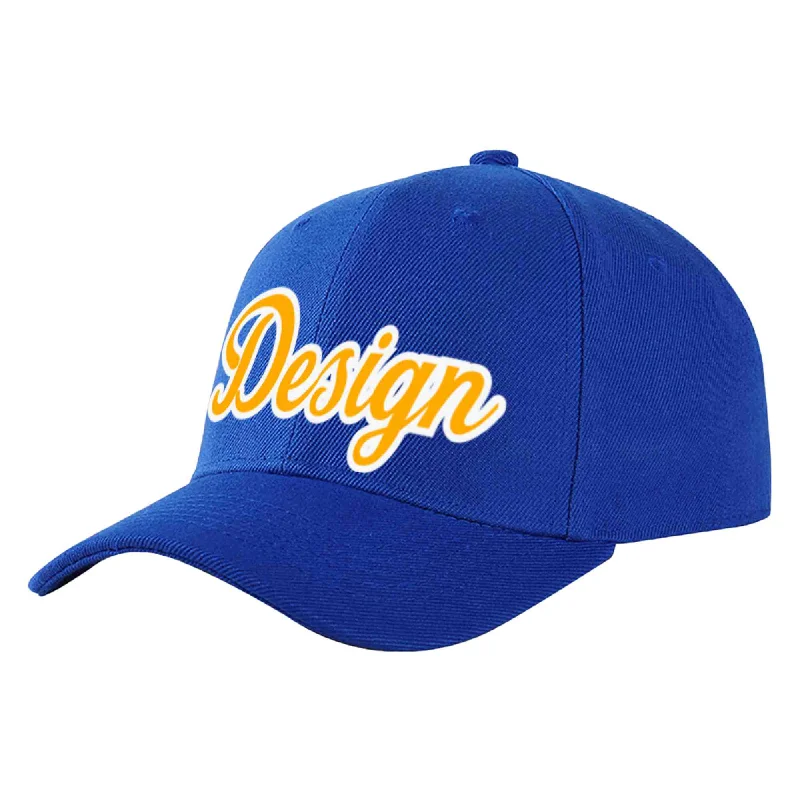 Exclusive Baseball Cap-Custom Royal Yellow-White Curved Eaves Sport Design Baseball Cap